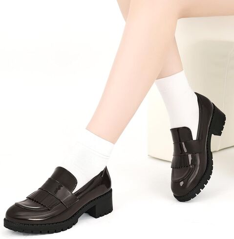 Ecetana Womens Loafers Platform Chunky Penny Lug Sole Comfort Slip on Casual Fashion Business Work Shoes in Kuwait