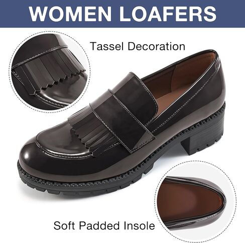 Ecetana Womens Loafers Platform Chunky Penny Lug Sole Comfort Slip on Casual Fashion Business Work Shoes in Kuwait