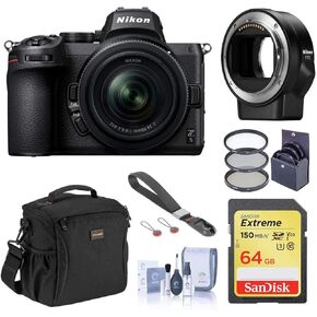 Nikon Z5 Full Frame Mirrorless Camera with 24-50mm Lens Bundle with FTZ II Mount Adapter, 64GB SD Card, Wrist Strap, Filter Kit, Shoulder Bag, Cleaning Kit