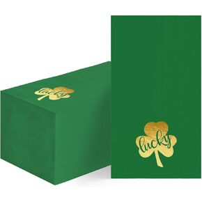 Horaldaily 100 Spring Disposable Paper Decorative Guest Napkins, White Paper Green Foil Patrick Shamrock Hand Towel for Party Lunch Dinner Kitchen Bathroom