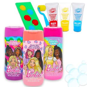 Ultimate Barbie Bathroom Set - Bundle with Shampoo, Body Wash, Bubble Bath, Bath Paint, Stickers, More | Barbie Bath and Shower Supplies Kit for Kids, Girls