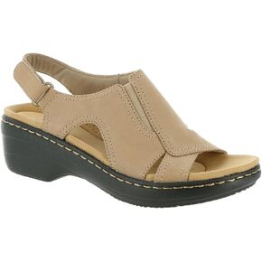 Clarks womens Airabell Mid Wedge Sandal, Sand Leather, 8 US
