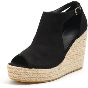 Chic Espadrille Wedge Sandals - Stylish Peep Toe with Cut-Out Detail, Adjustable Buckle Strap, Stiletto Heels, and Comfortable Platform - Perfect Trendy Footwear for Your Summer Holiday 520-1