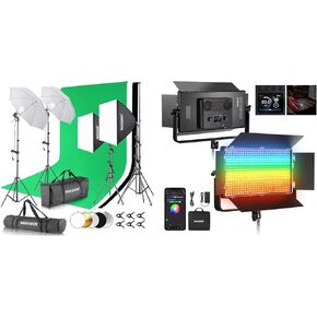 NEEWER AP100C 105W RGB LED Panel Video Light Kit with Barn Doors, 1200 LEDs 31500Lux@0.5m 2500K-10000K, Photography Lighting Kit with Backdrops Included for Pro Studio Photography