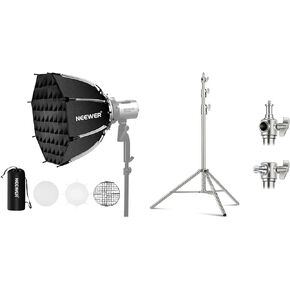NEEWER 17.7"/45cm Octagonal Softbox Bowens Mount & 102"Stainless Steel Light Stand, Quick Folding Quick Set Up with Diffusers/Honeycomb Grid/Bag Compatible with Godox Aputure Video Studio Light, NS1P