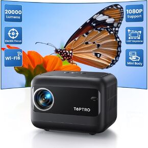 [Electric Focus/Mini Body] جهاز عرض صغير مع WiFi 6 و Bluetooth 5.2 ، 2025 ترقية Toptro TR25 Portable Projector ، 1080p FHD ، ± 40 ° تصحيح Keystone الكهربائي ، جهاز عرض الفيلم لـ iOS/Android/PS5