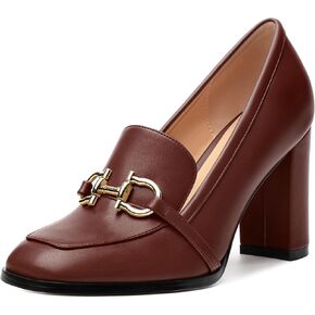 Women's Loafers - Square Toe High Heels Shoes for Women, Metal Buckle Fashion Women's Pumps Shoes for Party Dress Wedding Office