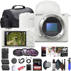 Sony Alpha ZV-E10 II Mirrorless Camera (Body Only, White) (ZVE10M2KW), 64GB Memory Card, Photo Software, Bag, NP-FZ100 Battery, External Charger, Card Reader, HDMI Cable, Flex Tripod, More