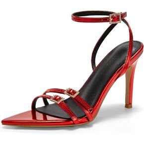Coutgo Womens High Heeled Sandals Pointed Open Toe Ankle Buckle Strap Stiletto Heels Dress Party Shoes