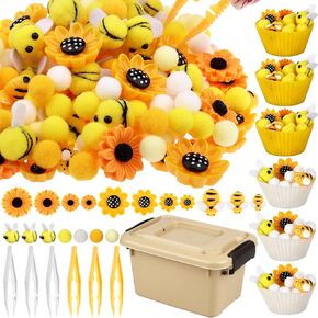 355 Pcs Summer Beach Sensory Bin Filler Fine Motor Toys Counting Sorting 200 Felt Toys 140 Resin Beach Creatures 8 Tweezers 6 Silicone Plates 1 Storage Box for Counting Sorting DIY Crafts(Summer)