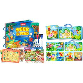 JoyCat Dinosaur Busy Book for Toddlers 1-3, Busy Board for 1 2 3 4 Year Old -Travel Toy Quiet Activity Book+Seek & Find Game Books