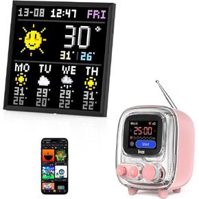 Divoom Pixoo-64, 64 X 64 LED Panel Display Frame + Divoom Tiivoo-2 Pixel Art Mini TV Retro Bluetooth Speaker with FM Radio Pink