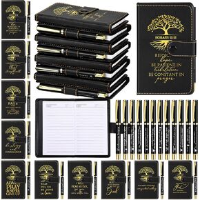 Spakon 40 Pcs Christian Gifts Bulk Include Bible Verse Leather Notebook Pens Prayer Journal Church Gifts Religious Party Favors Scripture Notepad for Women Men Sunday (Flower)
