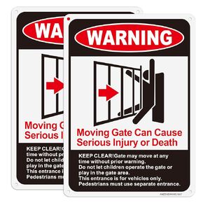 Warning Moving Gate Can Cause Serious Injury or Death Sign, 4Pack Warning Moving Gate Sign, 10"x7" Rust Free Reflective Aluminum, Fade Resistant, UV Protected, Indoor/Outdoor Use, Easy to Mount