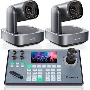 Tenveo VL12U Camera and KB200PRO Controller Bundle- 12X 4K PTZ Camera(2pcs) with HDMI/USB3.0/LAN(PoE) and PTZ Controller Joystick Keyboard Controller for Church Services Live Streaming Conference