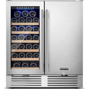 BODEGACOOLER Wine and Beverage Refrigerator 30 Inch,Dual Zone Wine Bverage Cooler,30" Under Counter Wine Cooler with French Door,Built-In & Freestanding,Holds 31 Bottles and 110 Cans
