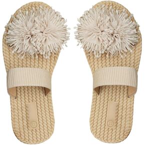 Verdusa Women's 3D Floral Straw Double Strap Flat Sandals Braided Open Toe Summer Slippers
