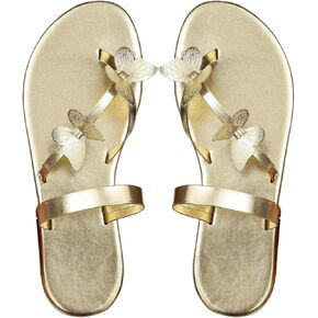GORGLITTER Women's Butterfly Sparkly Flat Sandals Strappy Slip On Vacation Summer Slide Sandals