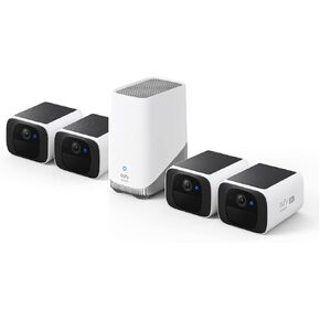 eufy Security S220 SoloCam 4-Cam Pack with Homebase 3, Solar Security Camera, Wireless Outdoor Camera, Continuous Power, 2K Resolution, Wireless, 2.4 GHz Wi-Fi, No Monthly Fee, HomeBase 3 Compatible