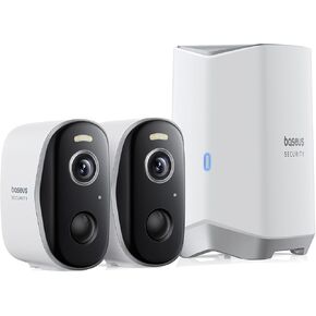 Baseus Wireless Cameras for Home Security, N1 2-Cam Kit with 2K Clarity, No Monthly Fee, 16TB Expandable Local Storage, 210-Day Battery Life, Compatible with Alexa/Google Home, Light Grey