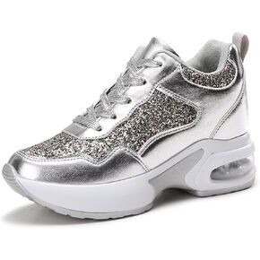 Wedge Sneakers for Women High Heel Hidden Platform Sneakers Fashion Glitter Wedding Shoes for Bride Increasing 3 inch
