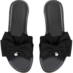 GORGLITTER Women's Bow Sandals Dressy Flat Open Toe Slip On Slide Cute Summer Vacation Sandals