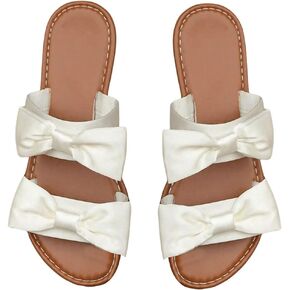 GORGLITTER Women's Bow Flat Sandals Dressy Double Strap Cute Vacation Slide Shoes