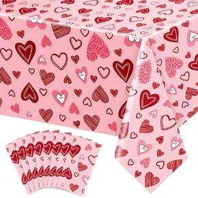 8 Pcs Valentine's Day Table Cloth 54 x 108 Inch Plastic Valentines Rectangle Tablecloth Love Heart Table Cover for Party Holiday Wedding Anniversary Kitchen Decorations (Multiple Styles)