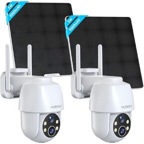 MUBVIEW 5W Solar Security Cameras Wireless Outdoor, 360° PTZ Battery Powered Outdoor Camera Plus, 2.4Ghz WiFi Security Camera for Home, 2K, Color Night Vision, Motion Detection,9000 mAh Battery,2 Pcs