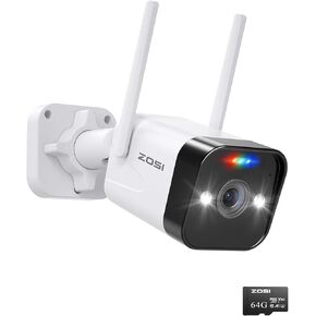 ZOSI WiFi Outdoor Security Camera,4MP Plug-in WiFi Cam with 64GB SD Card,Color Night Vision,2 Way Audio,SD Card&Cloud Storage,for Home Surveillance