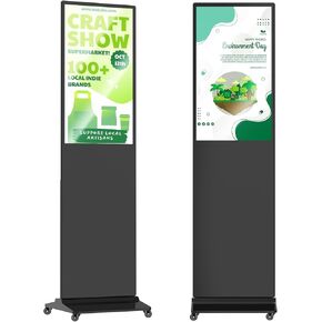 37 Inch Digital Signage Displays, LCD Screen Advertising Kiosk with Custom Service, Indoor Floor Standing Commercial Totem, Android System Vertical Monitor with Auto Media Player-White