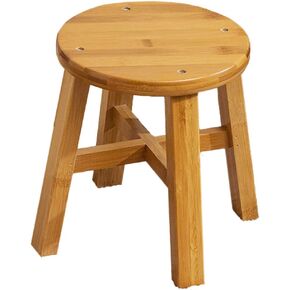 Bamboo Round Step Stool 9.4 Inch Solid Small Foot Stool for Shoe- Changing Shower Leg Shaving Foot Rest Multi- Purpose Sitting Stool for Children and Adult