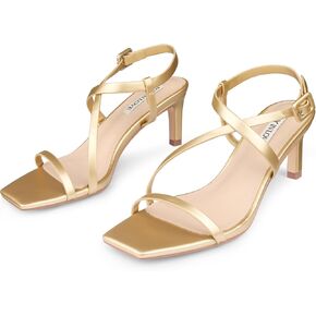 JOY IN LOVE Womens 2.5 Inch Kitten Heels Low Heel Square Open Toe Strappy Sandals