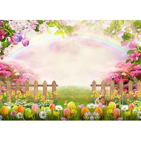 Dudaacvt 7x5ft Easter Backdrop Happy Easter Photography Backdrops Green Grass Photo Background Colorful Eggs Children Kids Adult Easter Party Backdrop