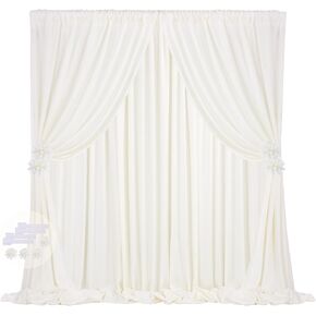 QueenDream White Backdrop Curtains for Wedding Parties: 5ft x 10ft Polyester Fabric Drapes 2 Panels - Photography Backdrop for Birthday Party Reception Background Decorations