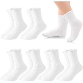 Jspupifip 6 Pairs Girls Ruffle Socks Toddler Girls Cotton Frilly Ruffled Dress Ankle Crew Sock for Kids 3-5 Years