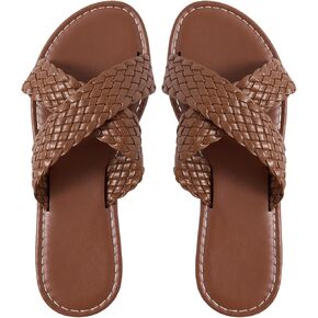 Verdusa Women's Criss Cross Braided Flat Sandals Open Toe Slip On Slippers