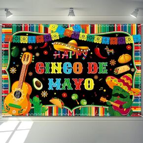 Cinco De Mayo Banner 72" x 48" Backdrop Mexican Fiesta Birthday Party Supplies Photography Party Decor Background for Indoor Outdoor Garden,Yard,Party Home Decorations