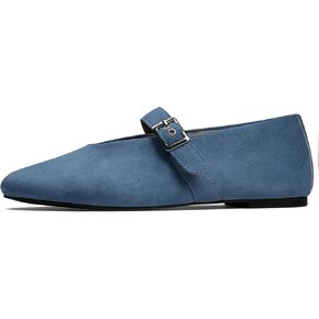 Mary Jane Ballet Flats for Women Buckle Strap Round Toe Suede Wide Width Flats Casual Ballerina Shoes