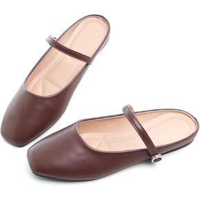 Hee grand Mules for Women Mary Jane Shoes Retro Square Toe Strap Backless Flat Mules Comfortable Flat Slippers