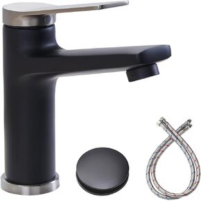 SHACO Brushed Gold and Matte Black Single Hole Bathroom Faucet, Vanity Faucet with Pop Up Drain and Water Supply Line, Single Handle Bathroom Faucet for Sink 1 Hole, Lavatory Vanity Tap