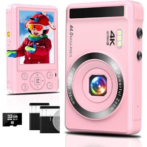 4K 44MP UHD Digital Camera for Photography - Autofocus Point and Shoot Vlogging Camera with 16X Zoom, 32GB SD Card & 2 Batteries - Compact Camera for Kids, Teens, Boys & Girls