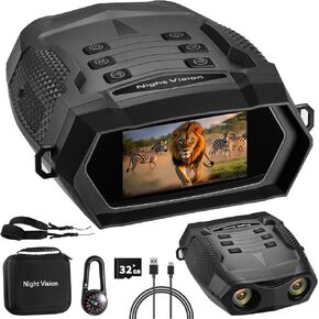 4K Video&48MP Image Night Vision Goggles for Adults, Infrared Night Vision Binoculars 3″ Screen,5000mAh Battery,8X Digital Zoom,32GB TF Card,IP65 Waterproof for Outdoor, Animals,Camping & Surveillance
