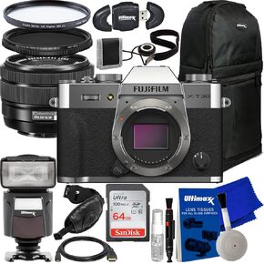 FUJIFILM X-T30 II Mirrorless Camera with XC 15-45mm OIS PZ Lens (Silver) + SanDisk 64GB Ultra SDXC Memory Card, Sling Backpack, Variable Neutral Density Filter (ND2-ND400) & More (23pc Bundle)