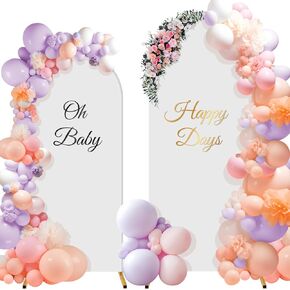 Buryeah 2 Pcs Wedding Arch Backdrop Cover 6ft and 7.2ft Spandex Fitted Fabric Round Top Arch Backdrop Stand Cover for Wedding Birthday, Stand and Balloon Not Included(White)