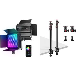 NEEWER RGB1200 RGB LED Video Light Panel with APP/2.4G Control, 60W Studio Photography Lighting 22000Lux/0.5m 1% Precise Min Dimming 360° Full Color, 2PCS Extendable Camera Desk Mount Included