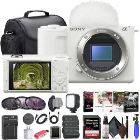 Sony Alpha ZV-E10 II Mirrorless Camera (Body Only, White) (ZVE10M2KW), 64GB Memory Card, Photo Software, Bag, 2 x NP-FZ100 Battery, External Charger, Card Reader, LED Light, HDMI Cable, More