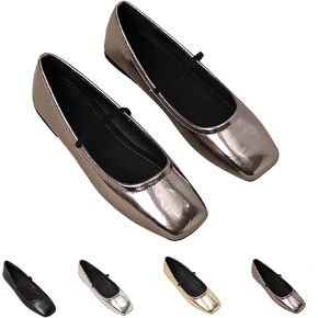 Women's Leather Ballet Flats - Square Toe Slip-On Mary Jane Flats Dressy & Casual Comfortable Walking Shoes for Women Soft Flat Shoes for Work or Daily Wear