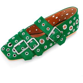 Women's Buckle Strap Ballet Flats Metal Grommet Studded Mary Jane Shoes