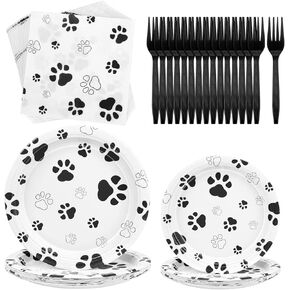 Durony 72 Pitch Dog Paw Print Party Supplies تشمل 32 لوحة ، 24 مناديلًا و 16 Forks Pink Dog Paw Decorations Party for Puppy Thief Party ، Picnic ، Dust in Kuwait